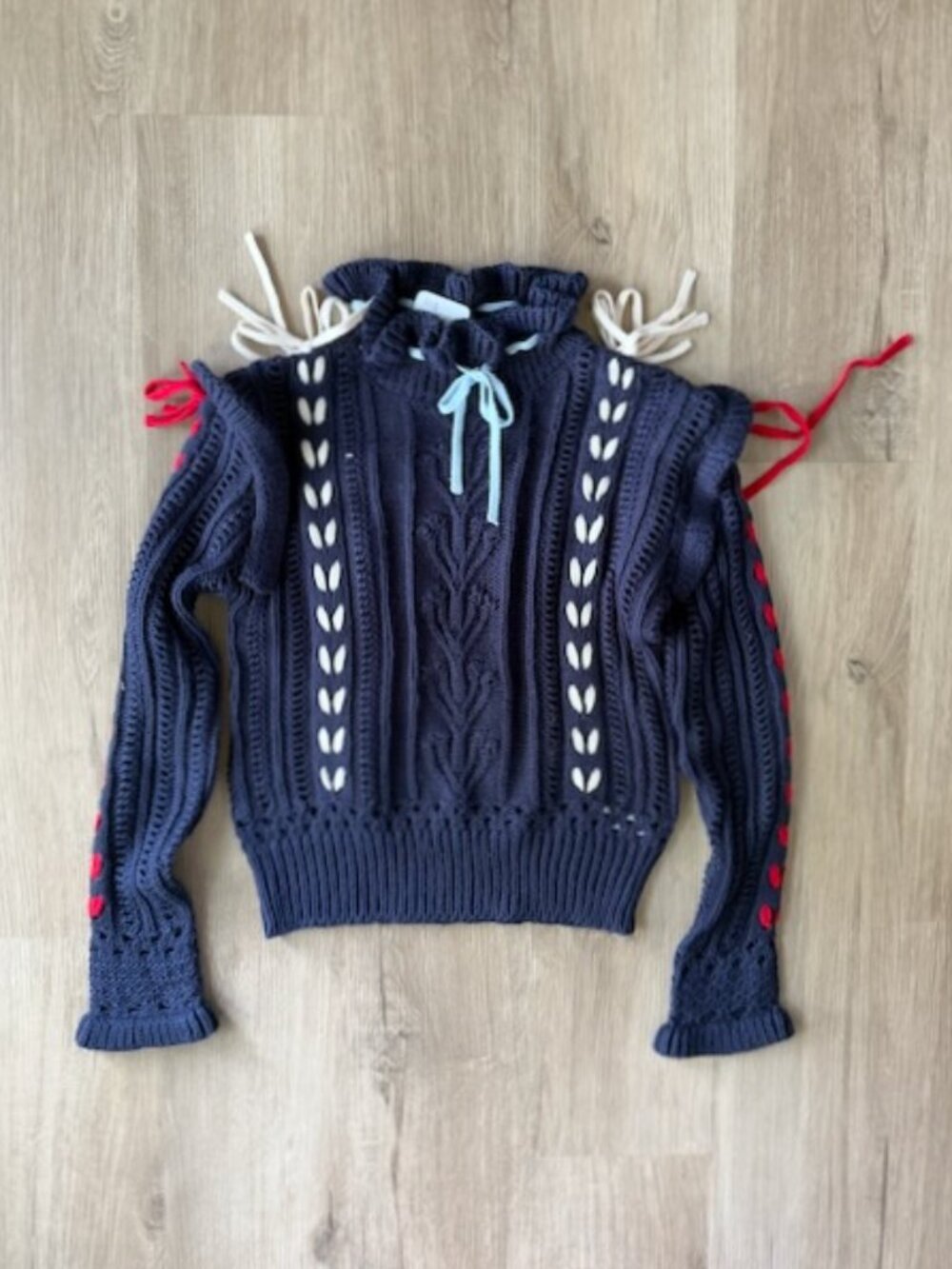 Stellah Navy Cable Knit Cold-Shoulder Sweater NWT